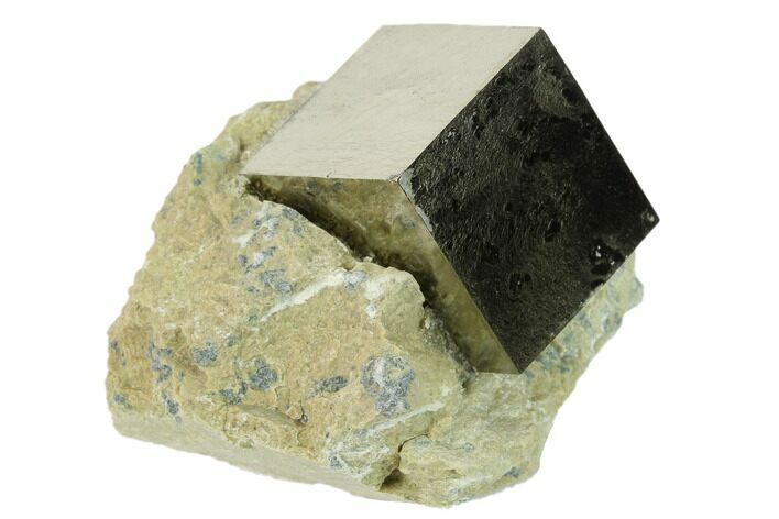 Shiny, Natural Pyrite Cube In Rock - Navajun, Spain #131153